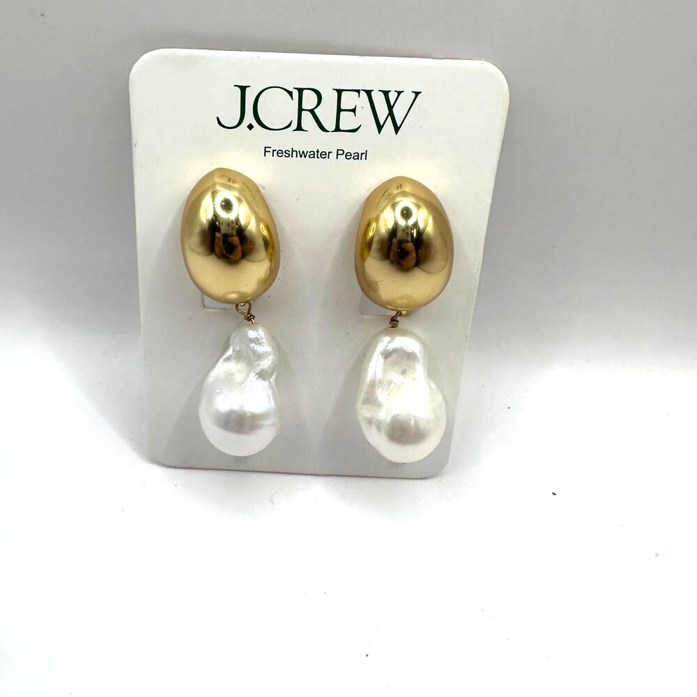 J Crew Freshwater Pearl Drop Earring Gold White BO957 Beach Preppy Jewelry - Picture 2 of 9
